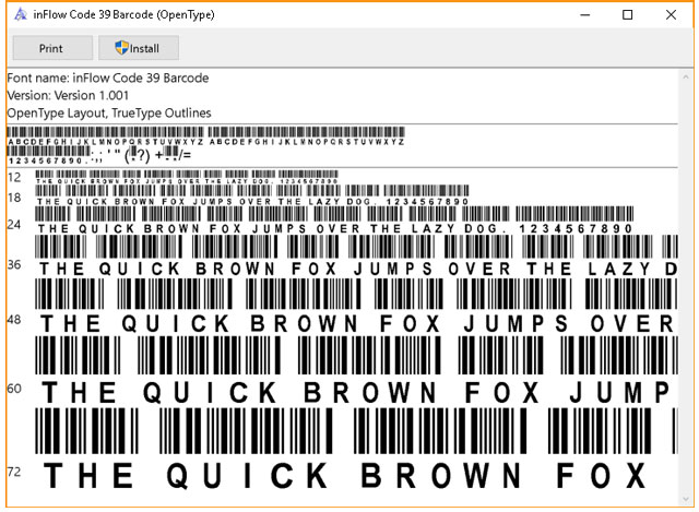 Install barcode fonts for code 39