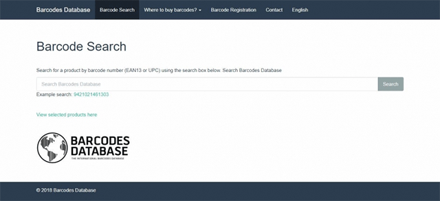 An example of a barcode search database
