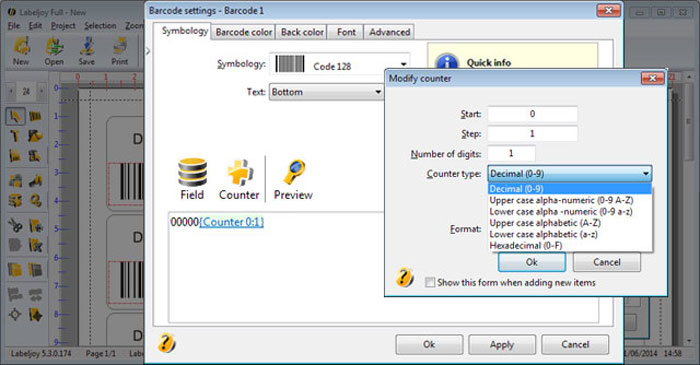 Make barcodes that include an incremental counter.