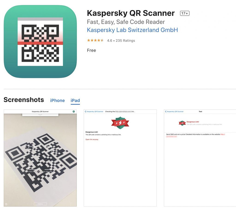 Kaspersky’s QR code reader and scanner