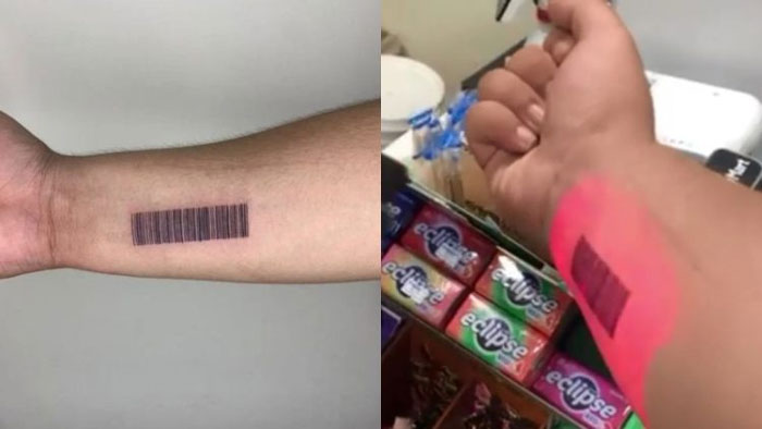 The man succeeds in using his bar code tattoo