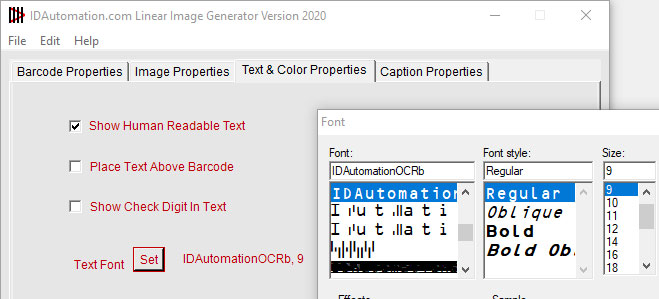 Text & Color Properties tab
