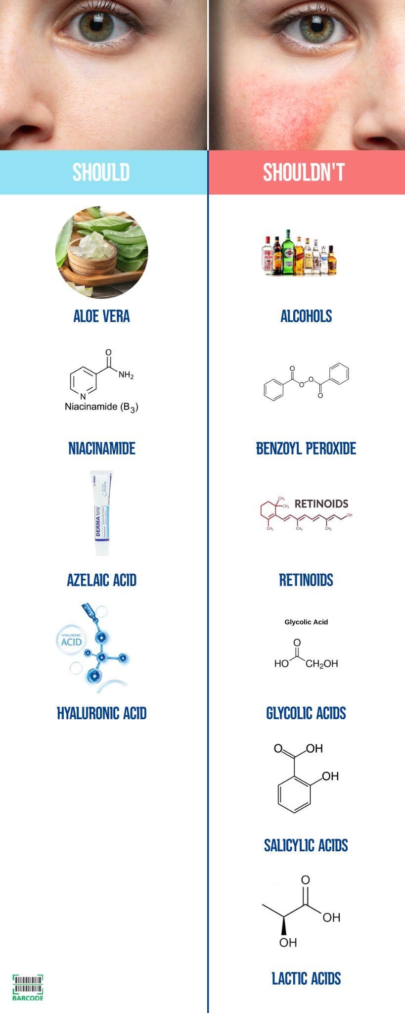 Some good and bad ingredients for rosacea