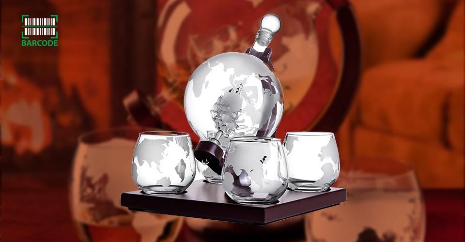 Etched Glass Globe Whisky Decanter with Glasses Set