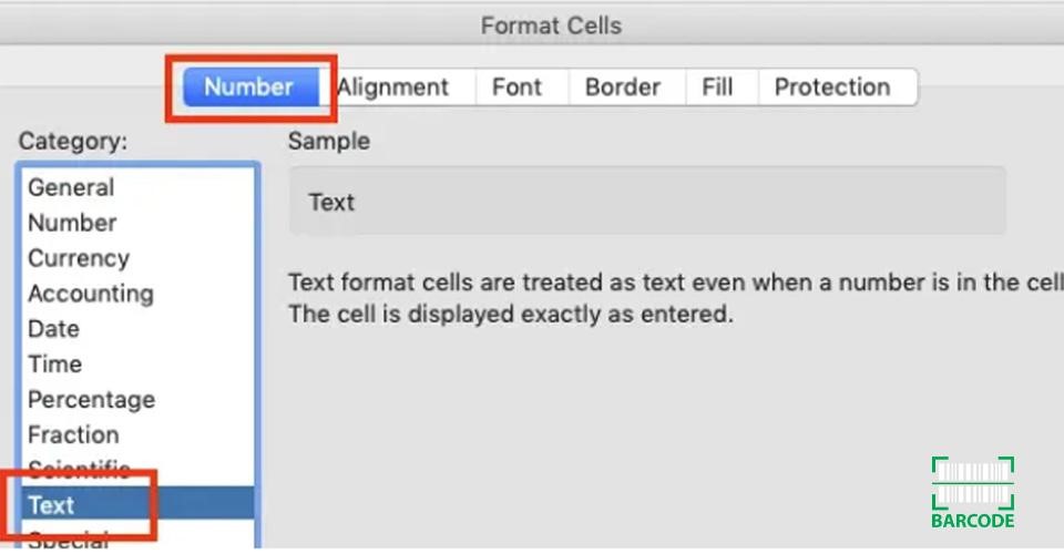 Format the Text column cells.