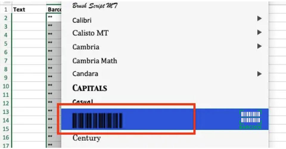 Modify the Barcode column's font.