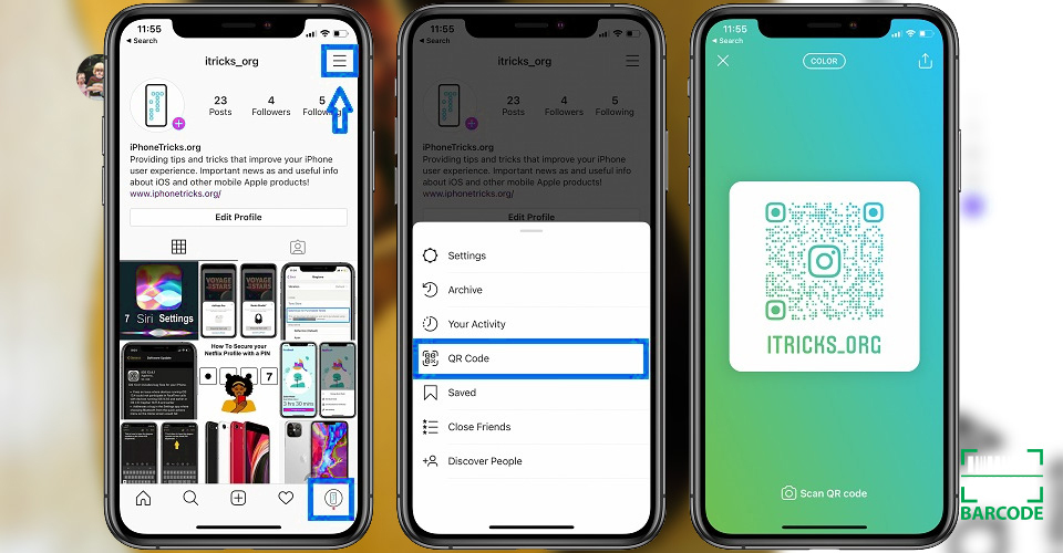 Steps to find Instagram QR code