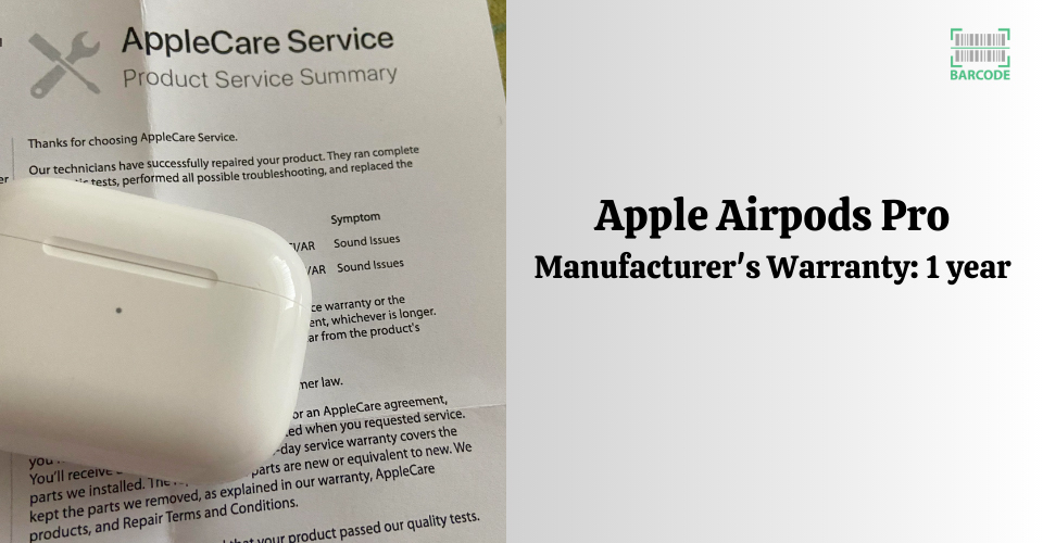 Apple Airpods Pro Manufacturer's Warranty: 1 year