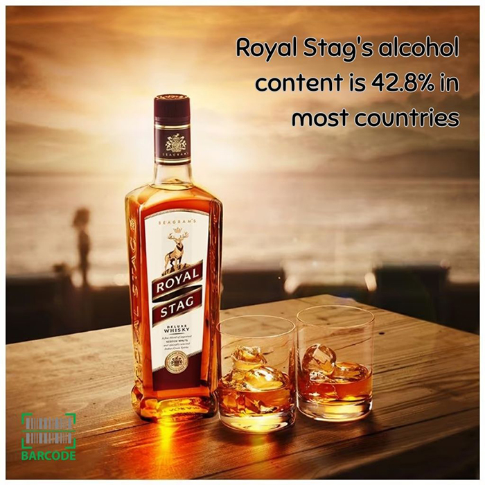 Royal Stag alcohol percentage in India is about 42.8%