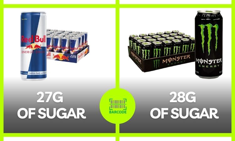 Both Monster and Red Bull contain a lot of sugar