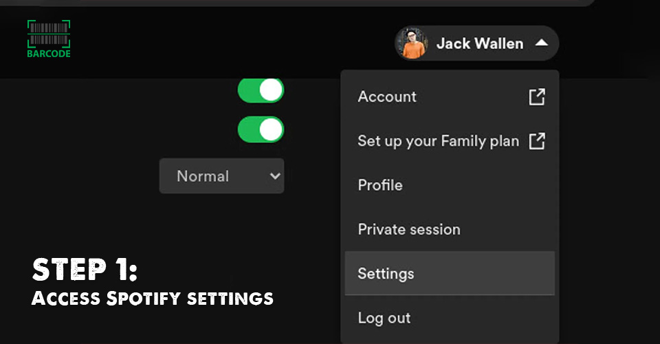 Access Spotify settings via the profile menu