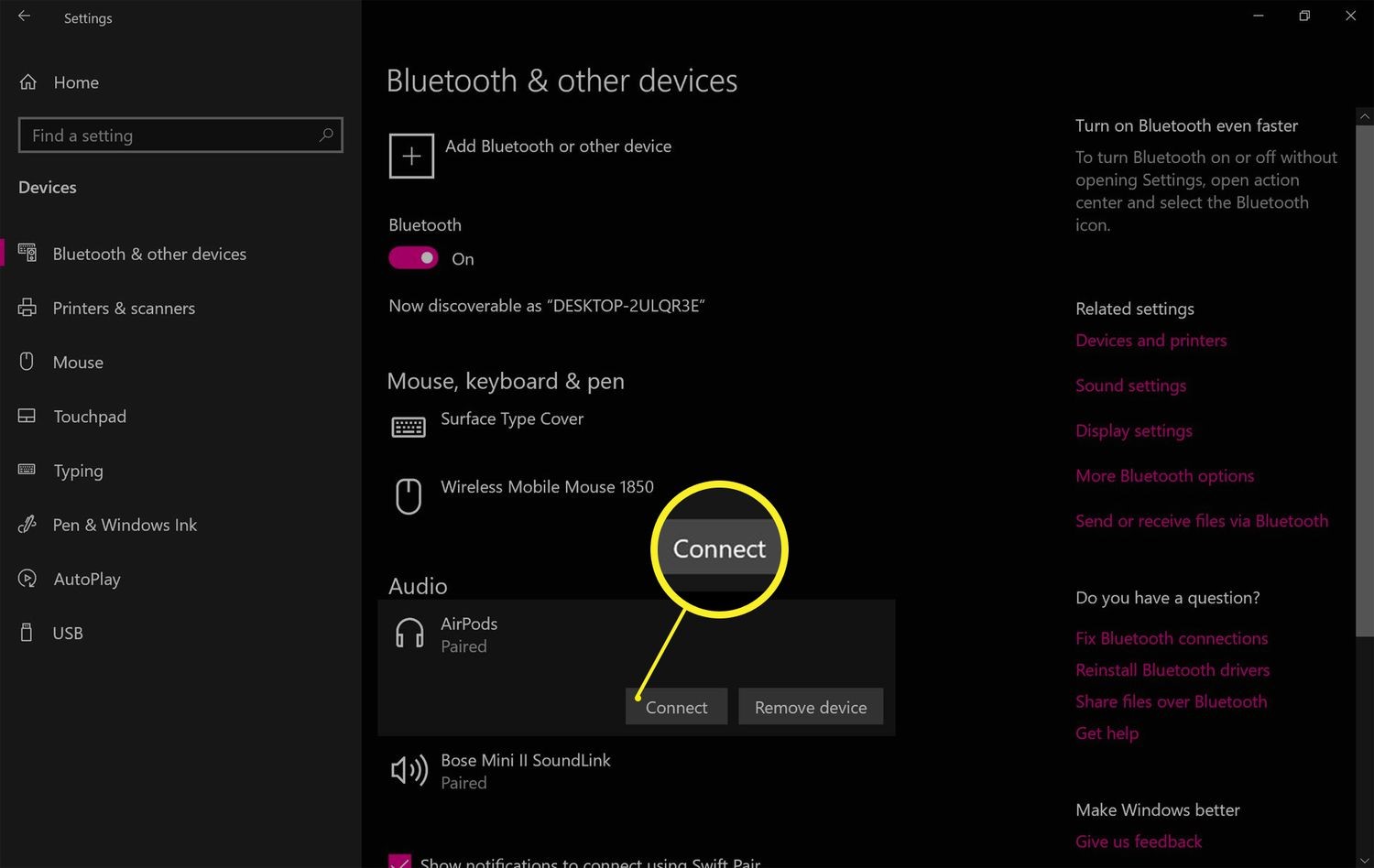 How to connect AirPods to Windows 10?