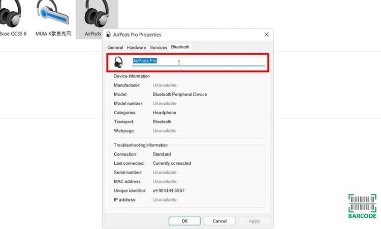 Change the AirPods name on Windows 10