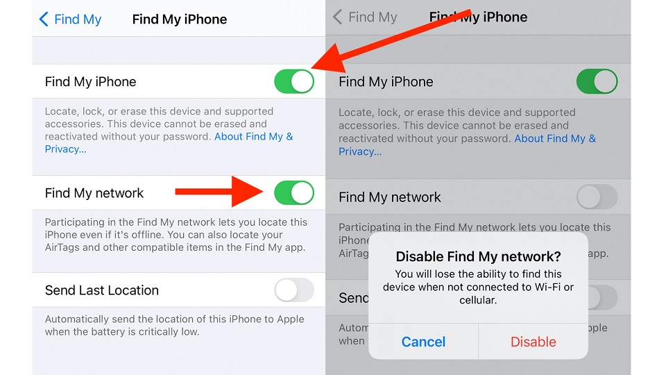 Turn off Find My iPhone