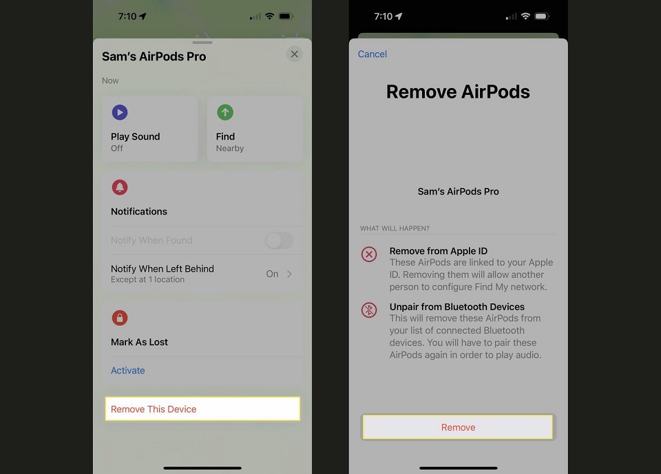 Remove AirPods from an Apple ID