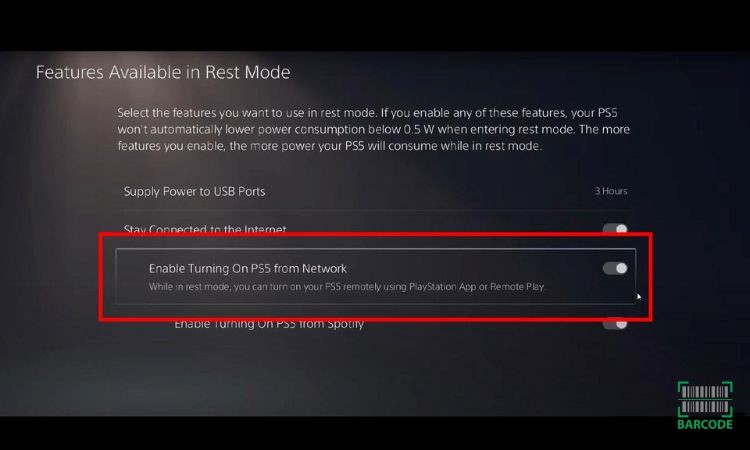 Turn on Enable Turning On PS5 from Network