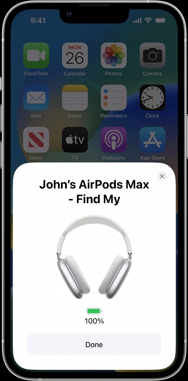 The charge status of your AirPods Max