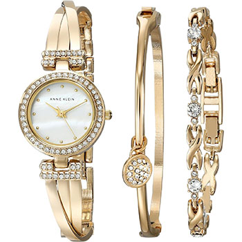 Anne Klein Women's Premium Crystal Accented Bangle Watch and Bracelet Set
