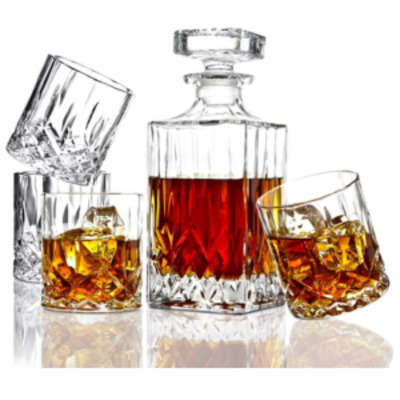 ELIDOMC 5PC Italian Crafted Glass Whiskey Decanter