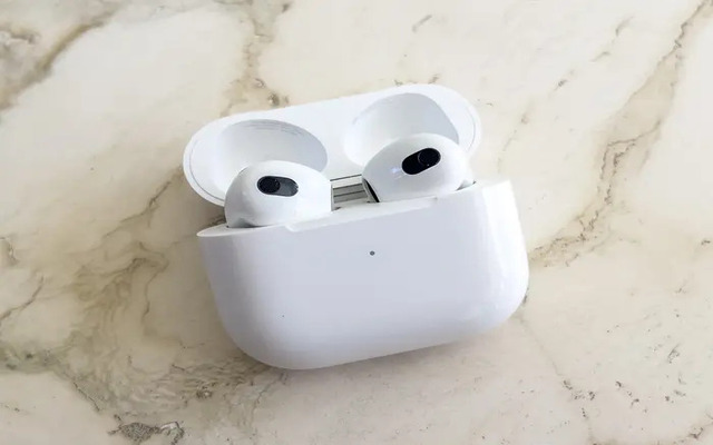 The AirPods have a curved appearance 
