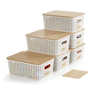 Bagnizer Plastic Storage Bins with Bamboo Lids