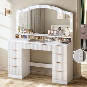 HUAHUU 46" Fluted Vanity Desk